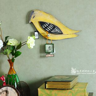塔莎奶奶 玄关创意装饰挂钩黄莺鸟造型木质挂钩 美式复古装饰挂钩