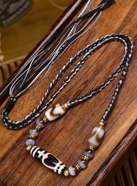 纯手工编织绳项链可调节藏式文玩天然宝瓶天珠息增怀珠玛瑙毛衣链