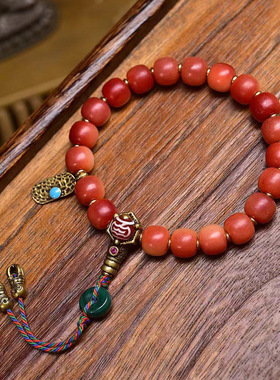 天然半血骆驼骨桶珠手串单圈玛瑙回纹珠回流骨配饰文玩佛珠手链