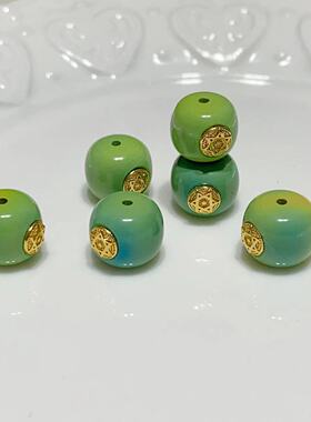 菱镁矿松石菜籽黄老型珠镶嵌款文玩配饰手串搭配配珠吊坠挂饰DIY