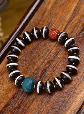 天然西亚古珠线珠手串单圈藏式文玩佛珠琉璃南红玛瑙天珠配饰手链