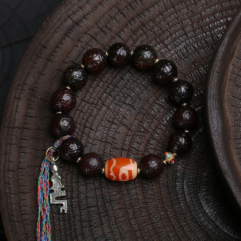 天然回纹珠玛瑙手串单圈琉璃醒狮扎基拉姆卡子息增怀天珠配饰佛珠