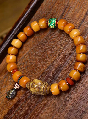 藏传回流骆驼骨手串单圈白水晶貔貅玛瑙瓜珠配饰复古文玩佛珠手链