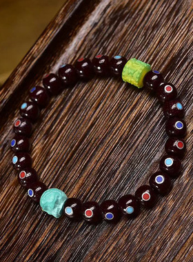 天然朱砂供多宝星月菩提子文玩佛珠手串单圈玛瑙松石天珠配珠手链