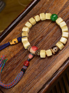 天然骆驼骨方形三花手串单圈回藏式文玩佛珠半血三通料器配饰手链