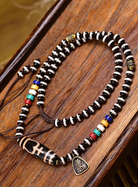 天然玛瑙一线天珠项链可调节藏式文玩佛珠宝瓶天珠天眼吊坠毛衣链