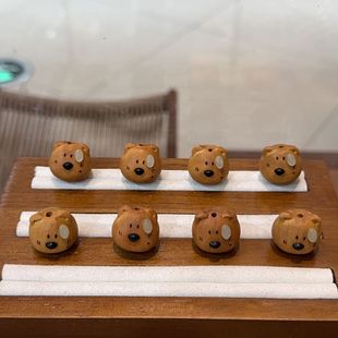 桃木流汗熊木頭配件文玩配飾配件diy飾品
