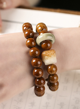 吉祥紫金鼠手串光珠菩提子雕刻醒狮手持念珠男佛珠文玩盘玩手链女