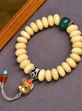 藏传回流骨药片珠手串单圈藏式文玩佛珠玛瑙天珠根付配饰复古手链