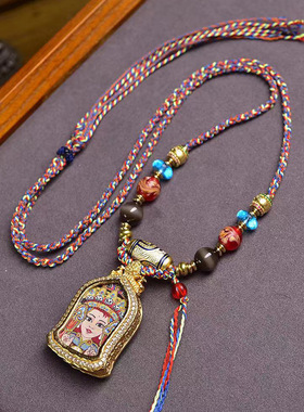 藏式文玩扎基拉姆唐卡前世今生佛牌吊坠毛衣链纯手工编织绳项链