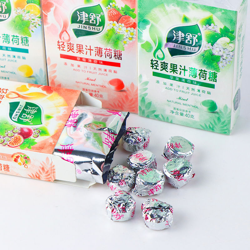 津舒果汁薄荷糖口气清新水果汁硬糖柠檬百香果薄荷润喉糖清凉零食
