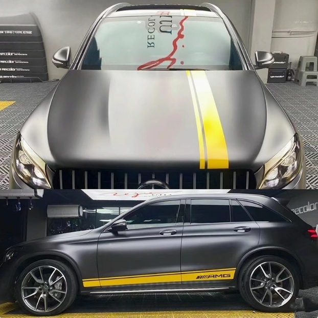 适用于奔驰GLC43车贴拉花GLC260L 300L 63改装饰机盖侧裙彩条贴纸