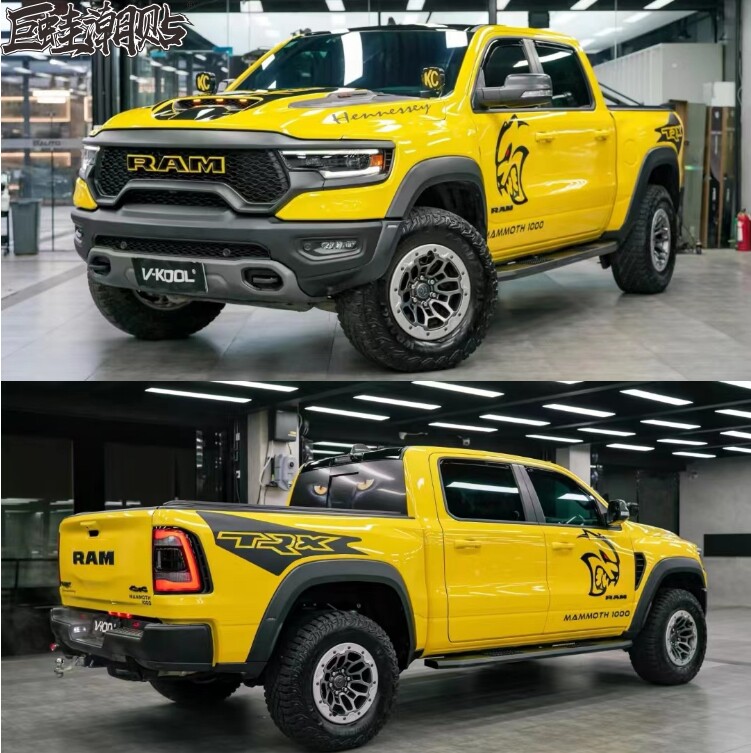 道奇公羊霸王龙皮卡越野车后备箱trx装饰彩贴拉花 车门个性贴画