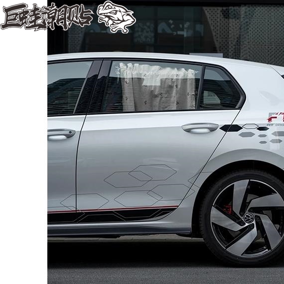 大众GTI车贴拉花 高尔夫6 7 8车身侧裙贴纸个性改装贴画赛车贴