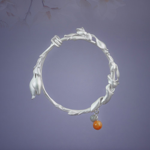 《飞仙乐》九九倾城原创/玉兰花银手镯文艺国风新中式足银手镯女