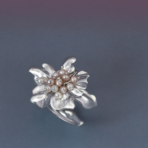 大花朵银戒指上觉珍珠小众设计