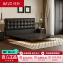 双人床 皮艺床轻奢豪华主卧碳素钢床架大床悬浮款 意式 华夫格带灯款