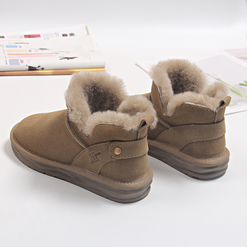 牛皮雪地靴女皮毛一体短靴棉鞋靴