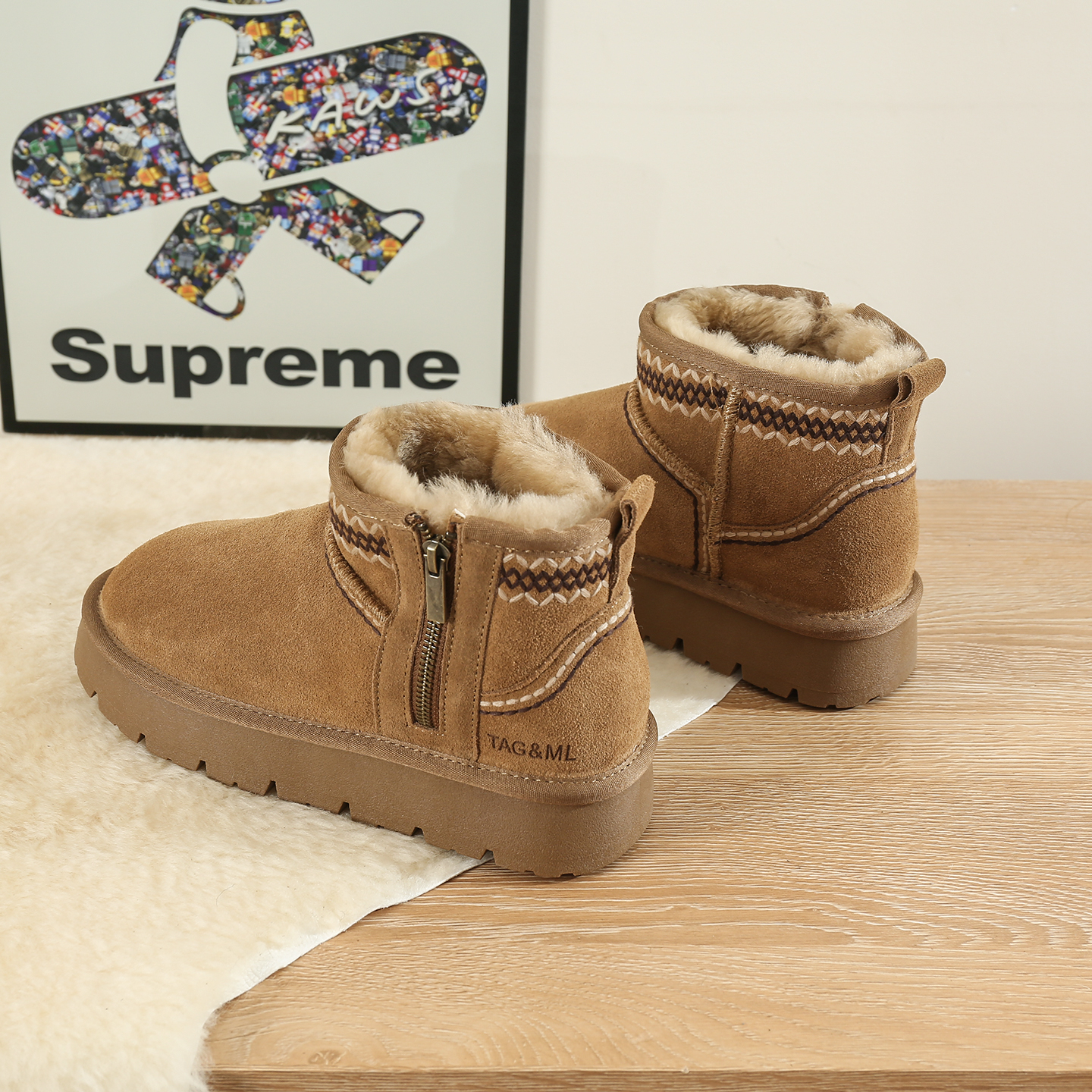 全羊毛民族风雪地靴女皮毛一体