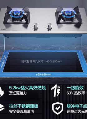 华帝5.2KW天然气灶具煤气炉头家用双灶液化气灶i10065A不锈钢灶台