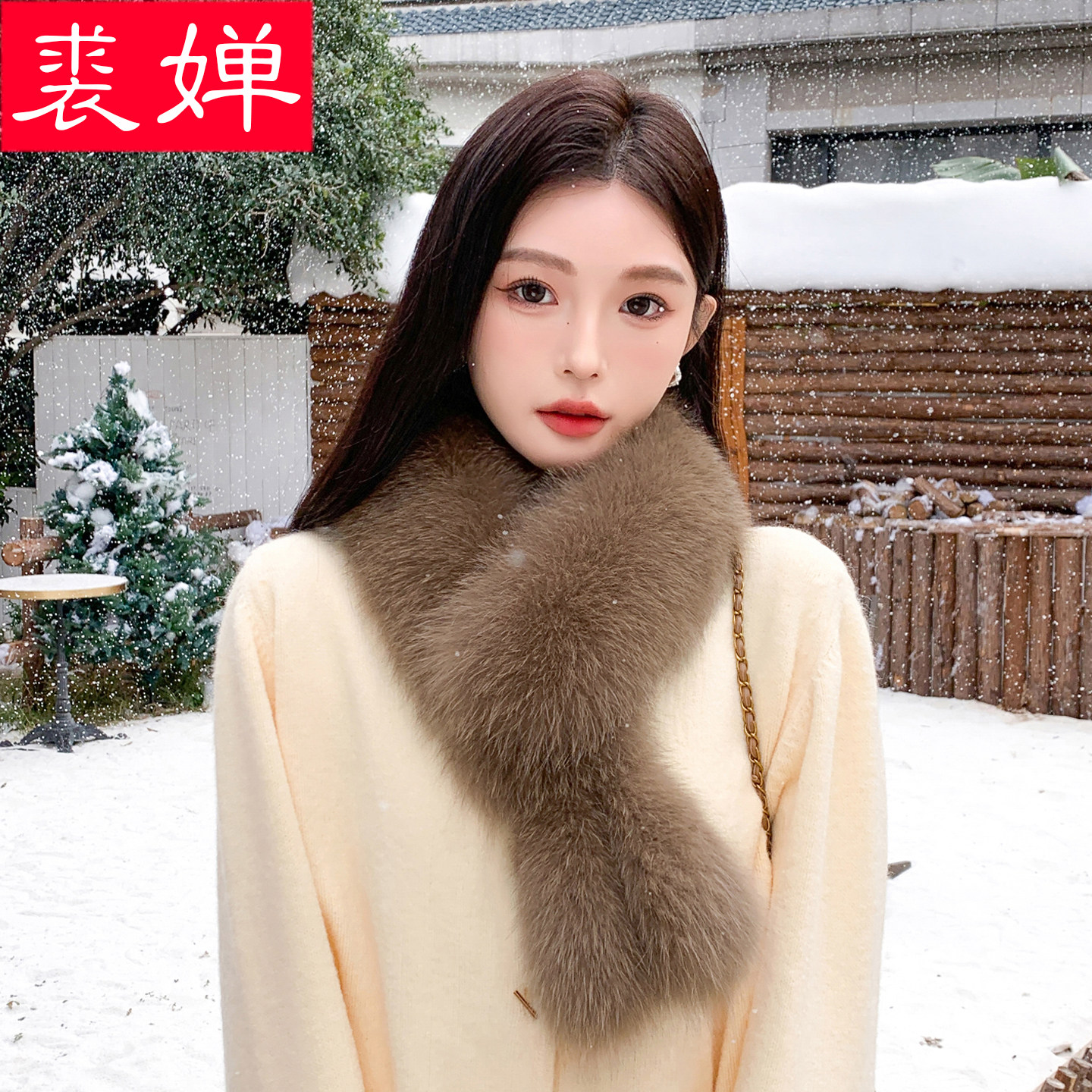 整皮狐狸毛围巾真毛皮草长款保暖抗寒流苏围脖女冬季护颈毛毛领子