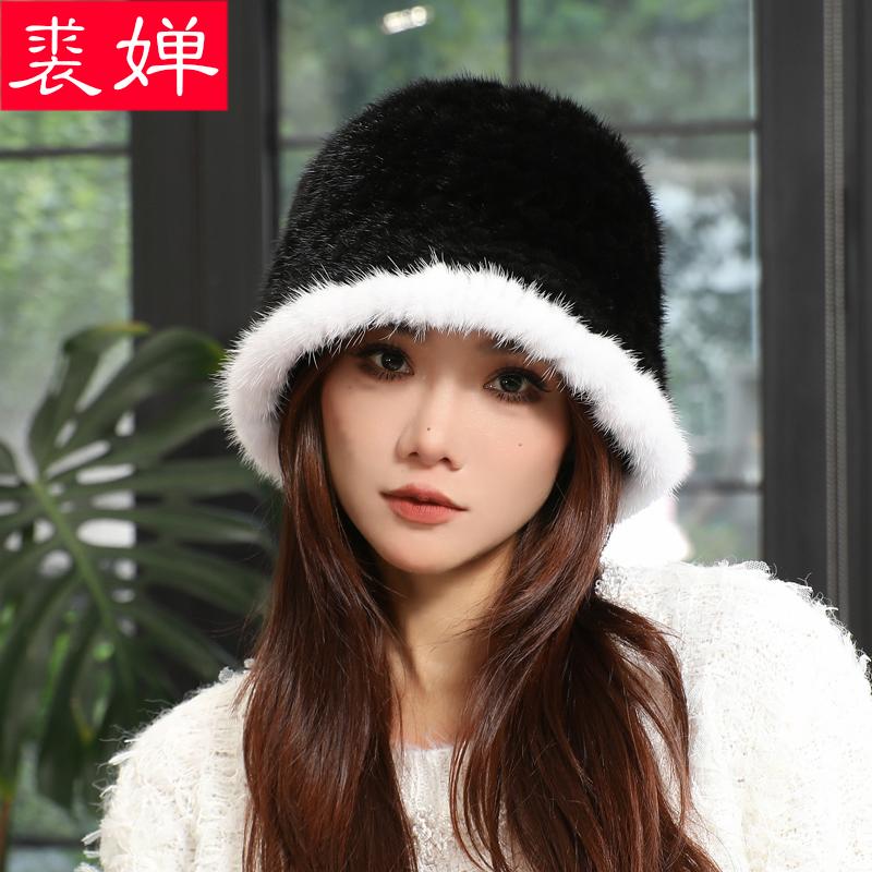 水貂毛编织礼帽潮女士真皮草秋冬季韩版百搭加厚保暖护耳貂皮帽子