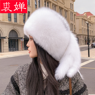新款狐狸毛三尾帽子女冬季东北滑雪帽加厚保暖真毛皮草护耳蒙古帽