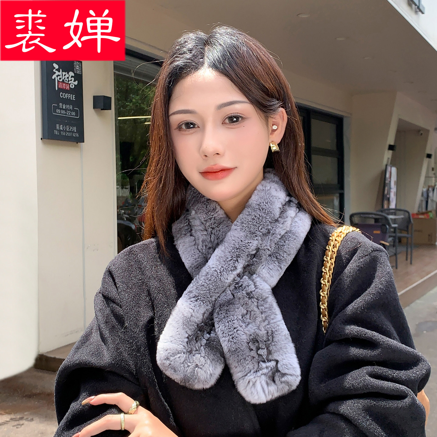 新款獭兔毛编织皮草围巾女秋冬季时尚百搭护颈围脖户外保暖毛领子