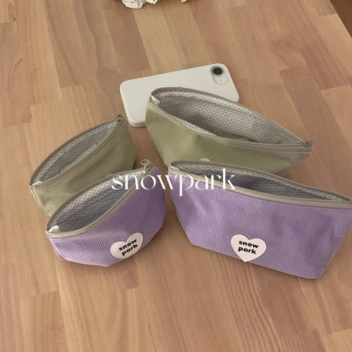 snowpark 原创自制韩系ins风爱心灯芯绒拉链收纳袋