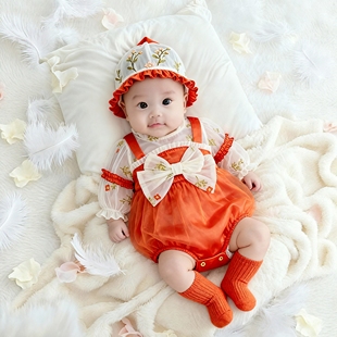 新生婴儿小公主衣服0到3个月白天女宝宝礼服女婴龙宝抓周宴春秋款