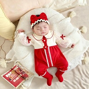 新生婴儿小公主女婴龙宝抓周宴衣服秋0到3个月过年白天女宝宝礼服