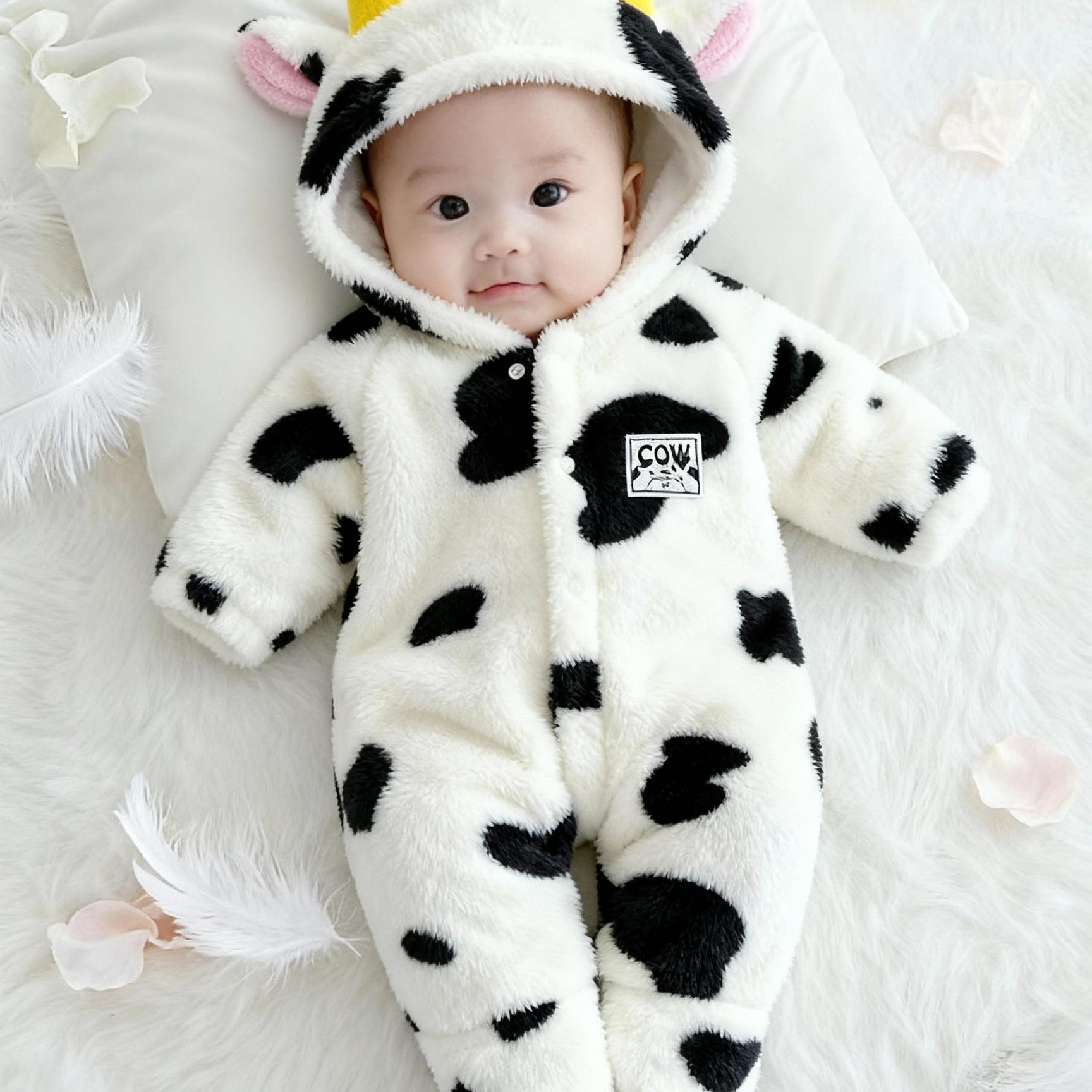 法兰绒哈衣爬服婴儿有帽不可拆