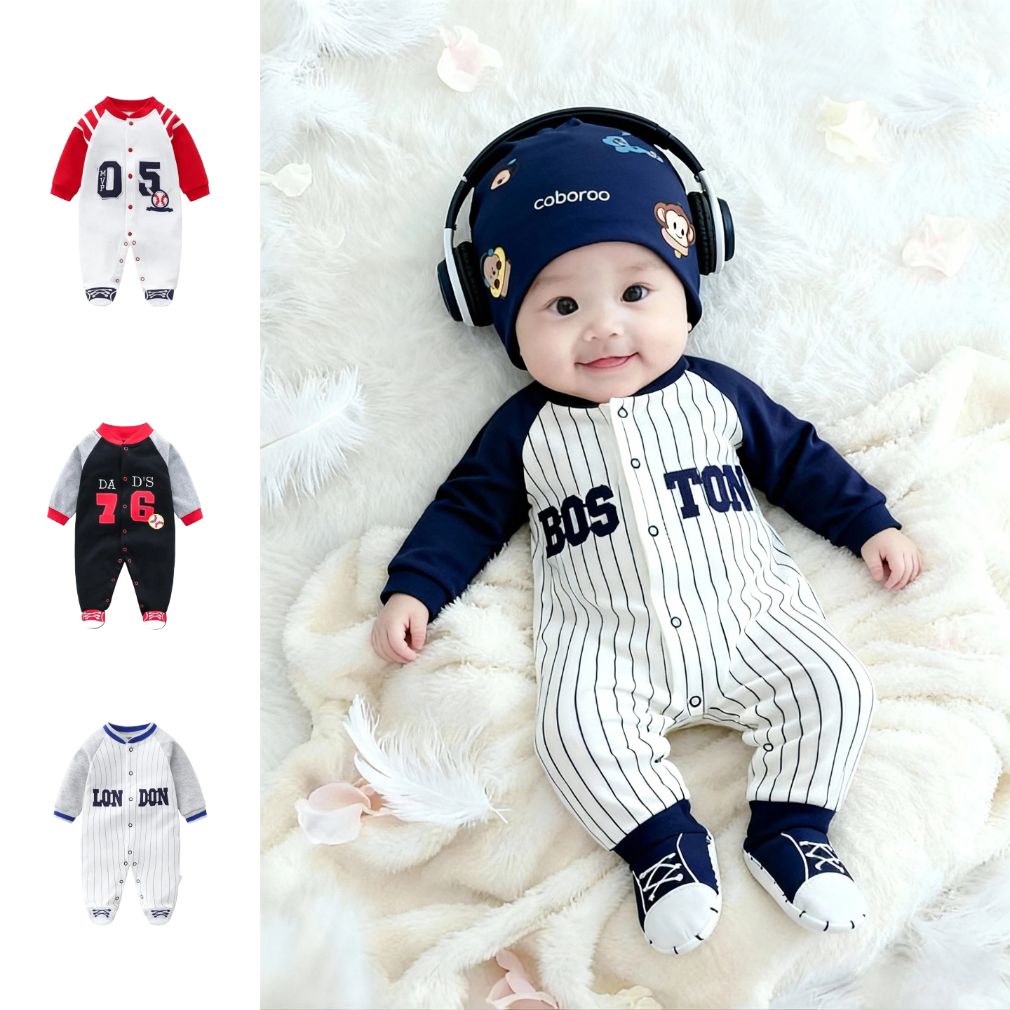 婴儿连体衣带脚小月龄包脚外出衣服连袜婴幼儿连脚春秋满月男宝宝