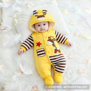 连脚连体衣婴儿棉服宝宝包脚棉袄冬季加厚外出服夹棉棉衣带脚冬装