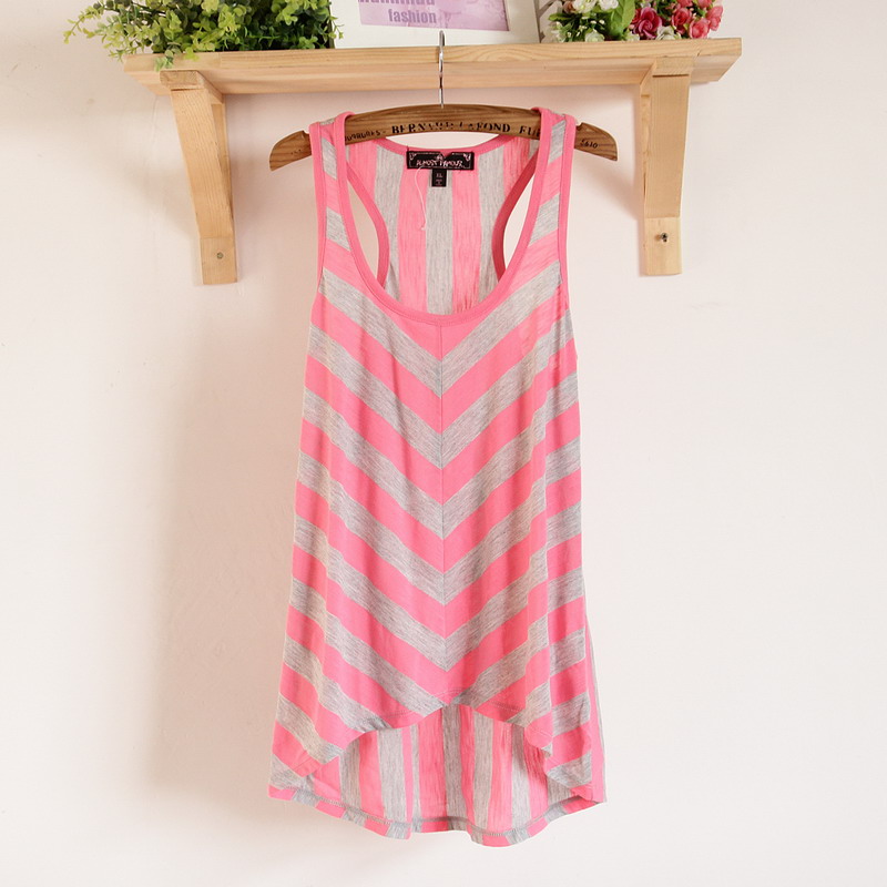 春夏装新款欧美单小衫女斜纹彩条工字小背心打底衫大小码女