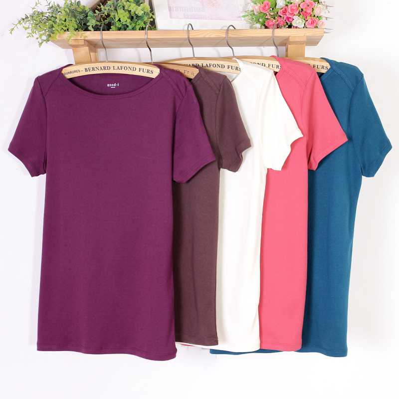 女春夏装新款韩版上衣女打底衫纯色棉圆领短袖T恤加大码