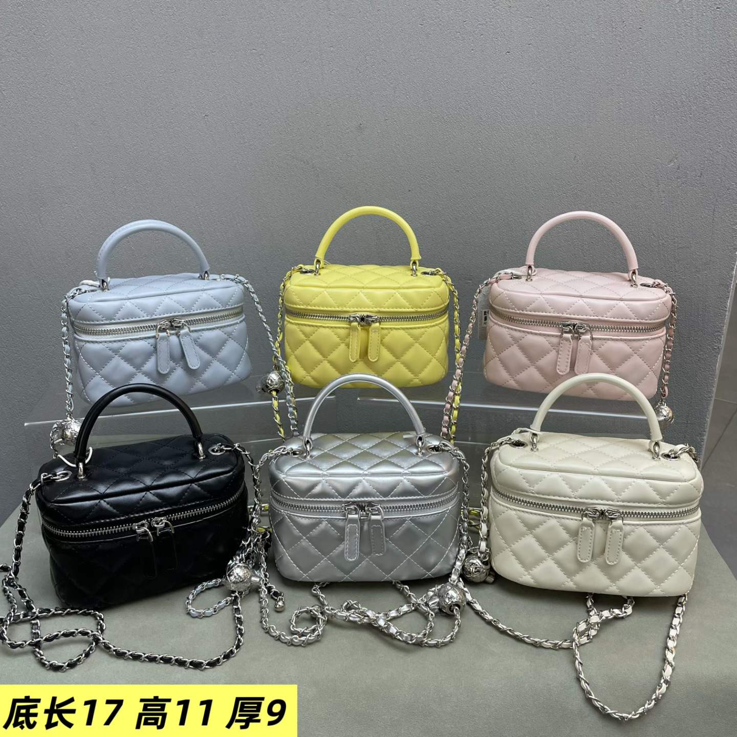 菱格双拉手提链条女包2026新款欧美小清新质感百搭斜挎包小盒子包