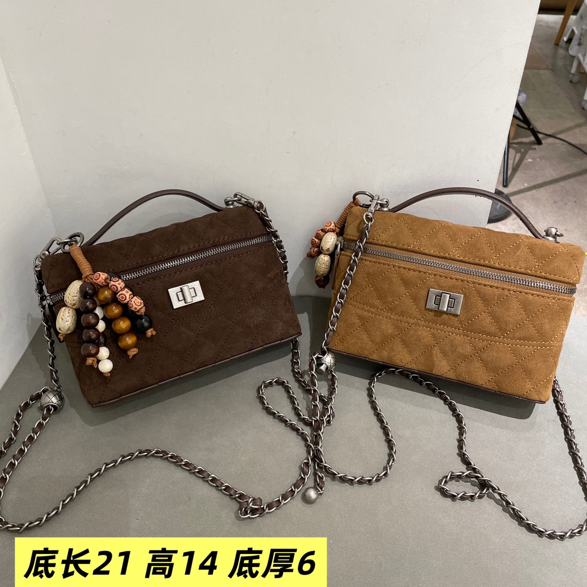 小D家女包2025新款菱格盒子包8068洋气磨砂皮轻奢软单肩斜挎包潮