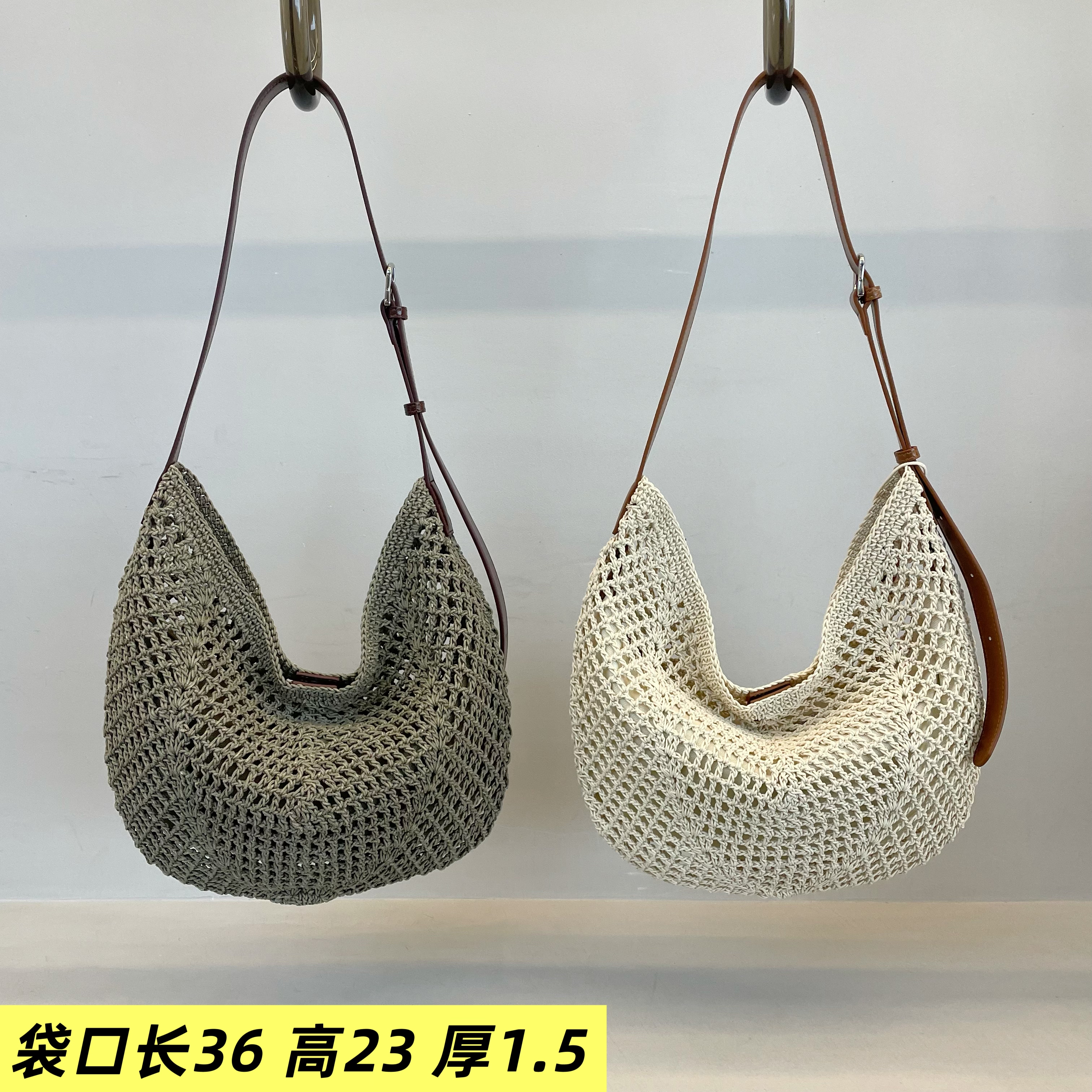 蜜蜡线拼接牛皮女包2025新款沙滩度假包洋气浅色纯色软单肩斜挎包