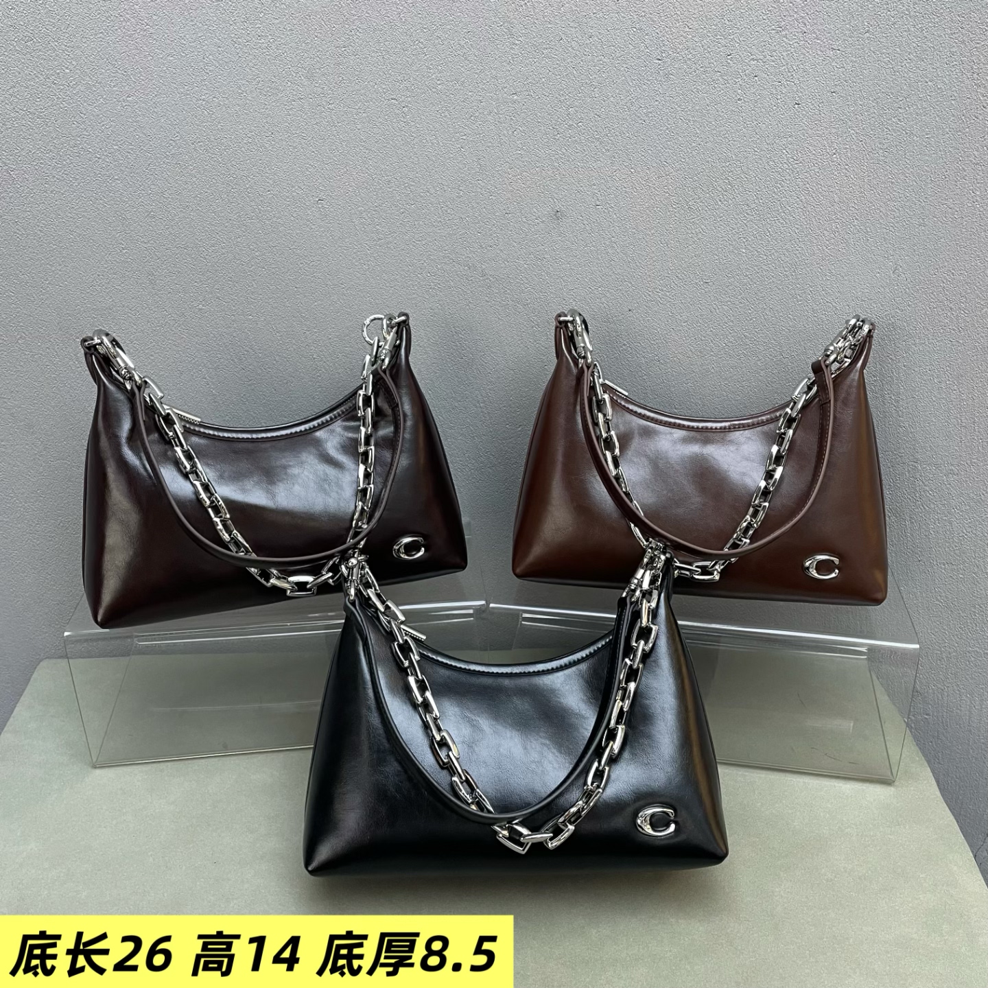 牛皮女包hobo链条包2026新款洋气纯色韩版个性潮流软单肩斜挎包潮