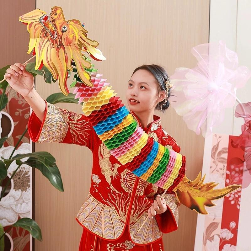 婚礼拍照道具神器舞龙结婚中式接亲现场新娘晨跑照相手持纸龙婚庆