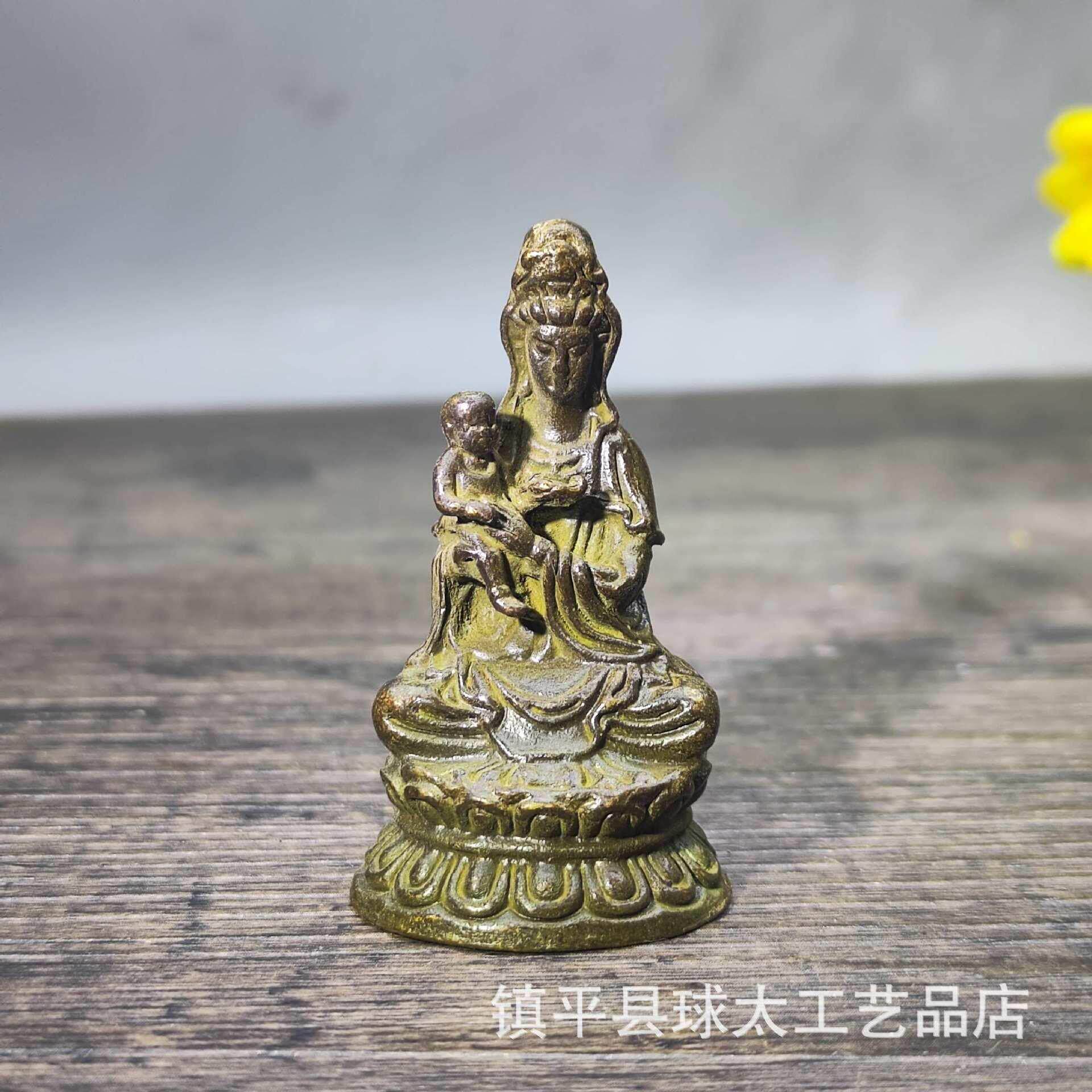 合金观音摆件寺庙送子观音南海观音菩萨小铜器金属工艺品摆饰