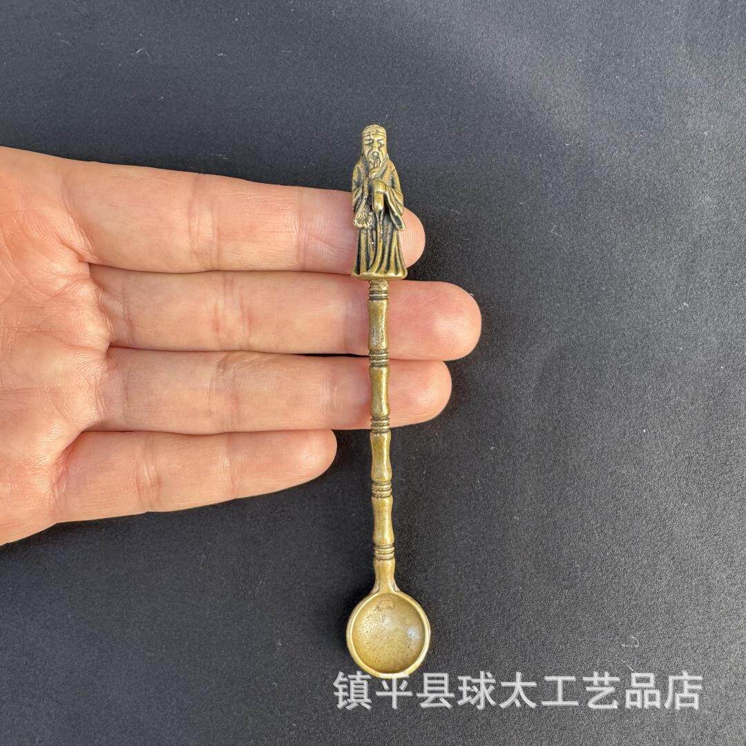 古玩杂项复古黄铜八仙勺手把件工艺品铜摆件文玩饰品