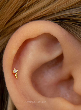防扎锆石耳骨钉女通体925纯银小耳钉拧螺丝养耳洞简约时尚耳饰品
