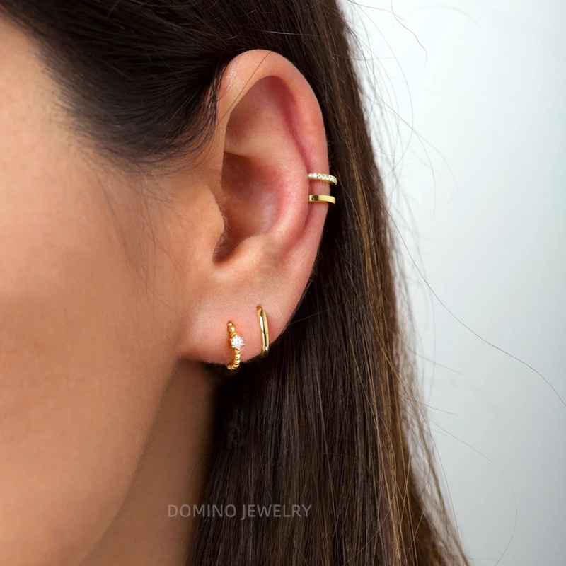 贴耳镶钻珠珠耳环锆石耳扣S925银