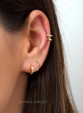 贴耳镶钻珠珠耳圈锆石耳扣S925纯银女时尚简约小众风耳环耳饰品