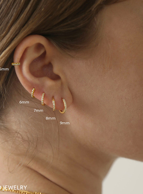 贴耳叠戴~S925纯银碎钻耳圈耳扣耳骨环欧美时尚简约耳环耳骨钉