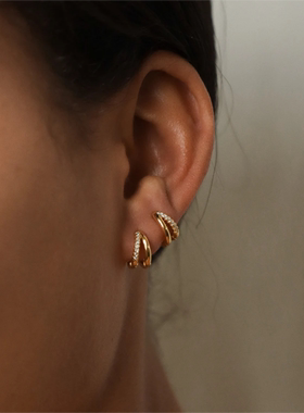 贴耳镶钻双层耳环~925纯银女耳圈多色养耳洞双层耳扣洋气个性耳饰