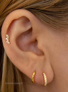 柳叶锆石耳钉S925纯银女防敏时尚镶钻设计感耳骨钉简约气质耳饰品