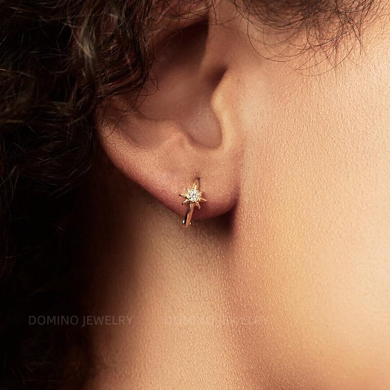 八芒星耳扣通体纯银女设计感耳圈